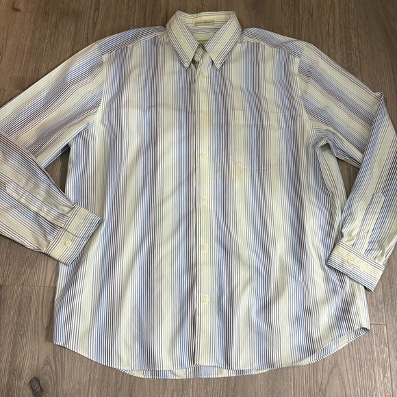 Eddie Bauer Mens Sz L Button Down Shirt Wrinkle Resistant Blue Green Striped LS - Picture 1 of 8